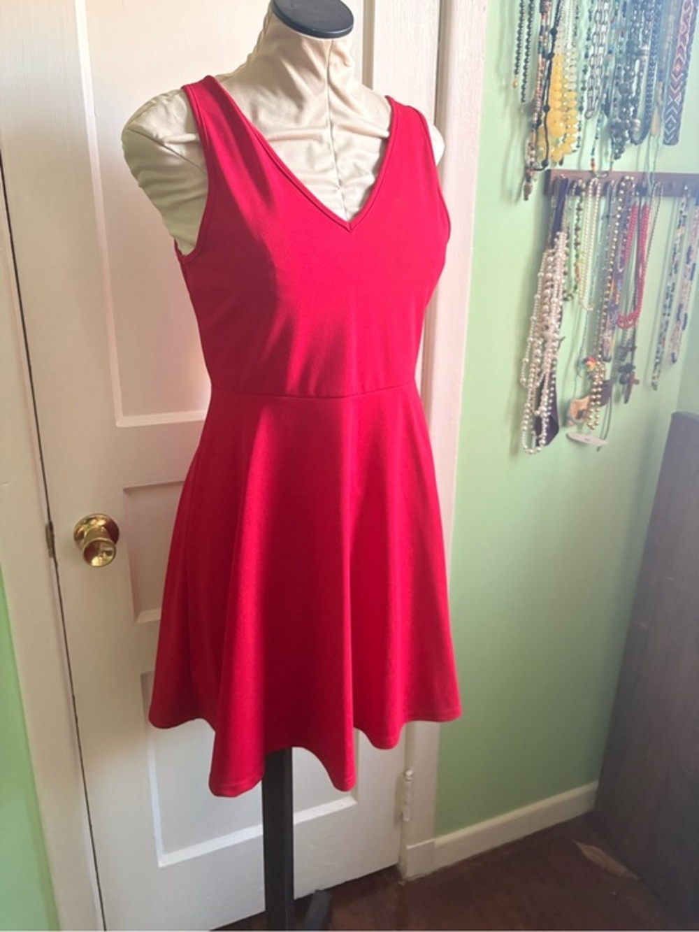 Sexy Red V-Neck Fit & Flare Mini Dress